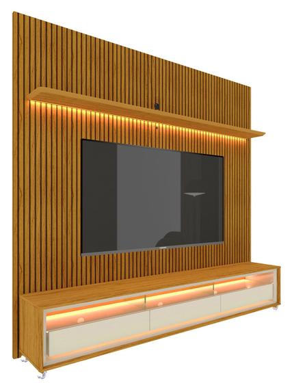 Rack com Painel Requinte 2.2 Ripado 3D com Led Naturale com Off White - Gelius Móveis Menor preço em Rack com Painel Requinte 2.2 Ripado 3D com Led Naturale com Off White - Gelius Móveis