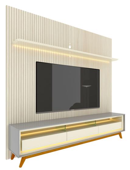 Rack com Painel Requinte Retrô 2.2 Ripado 3D com Led Requinte Cinza com Off White - Gelius Móveis Menor preço em Rack com Painel Requinte Retrô 2.2 Ripado 3D com Led Requinte Cinza com Off White - Gelius Móveis