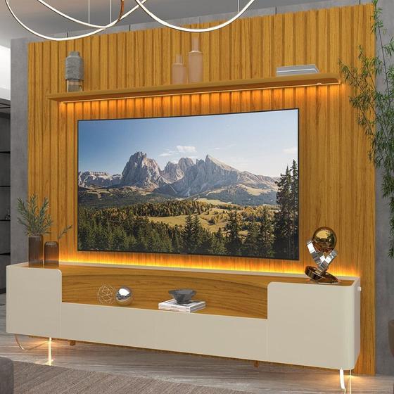 Imagem de Rack com Painel Ripado para Tv até 85 Polegadas Led Pés Vidro Nobre/infinity 230cm Naturale/Off White/Naturale