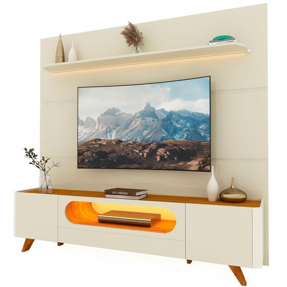 Imagem de Rack com Painel Royal 2.2 C/Pés Madeira Off White com Naturale - Gelius Móveis