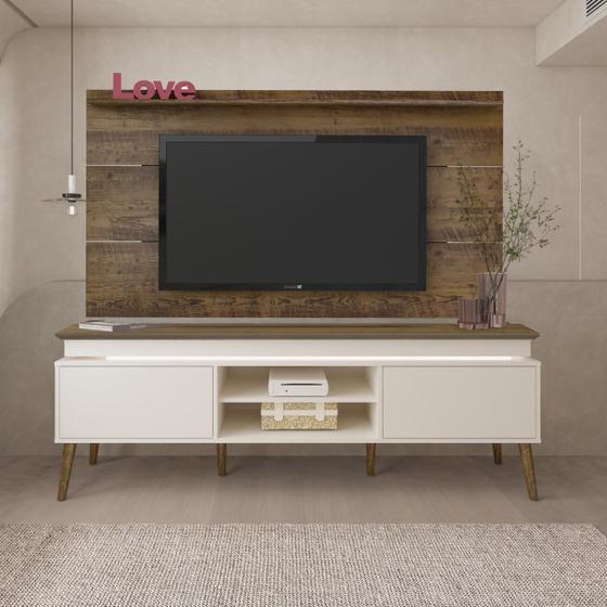 Imagem de Rack com Painel Slim p/ TV até 75" com 2 Portas Lumina Pinho/Off White - Artely