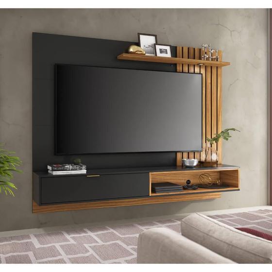 Imagem de Rack com Painel Suspenso Tocantins 180 cm para TV de até 60 - Preto/Castanho