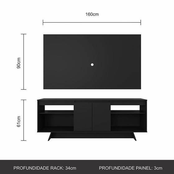 Imagem de Rack Com Painel Tulum 1,60m 55 Polegadas Preto - Móveis Arapongas