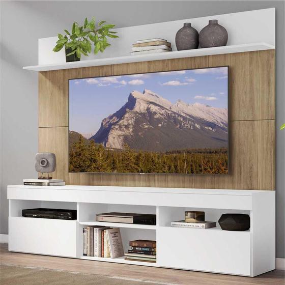 Imagem de Rack com Painel TV 65" Madri Multimóveis Branco/Rustic com Suporte e Prateleira Branca