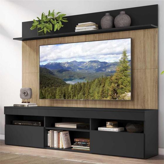 Imagem de Rack com Painel TV 65" Madri Multimóveis Preto/Rustic e Prateleira Preta