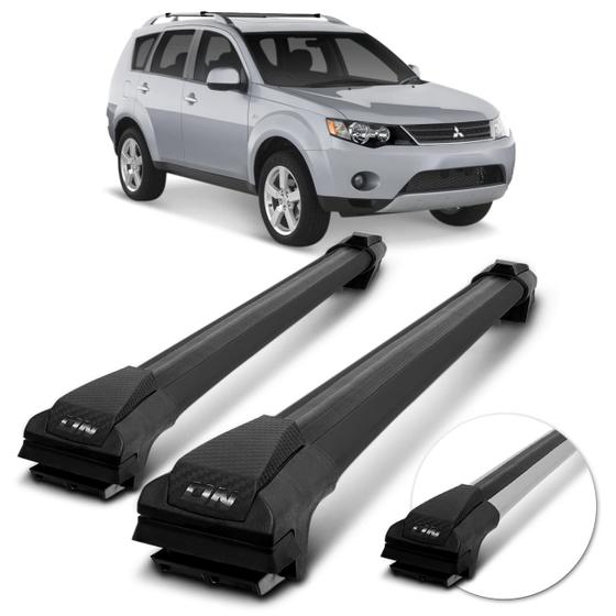 Imagem de Rack de Teto Travessa Slim Mitsubishi Outlander 2005 a 2012 Preto Prata 45Kg