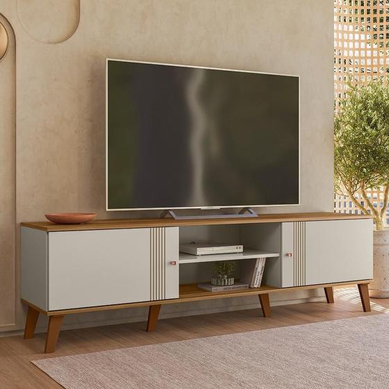 Imagem de Rack Denver 1800mm P/ Tv's até 75 polegadas com Portas de Correr Off White/Nature- Peternella 