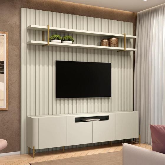 Imagem de Rack e Painel Ripado 280cm com Prateleira Suspensa 100% MDF