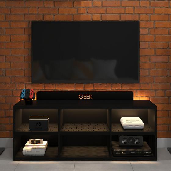 Rack Estante Bancada Gamer Geek Preto Sem Led Incluso Menor preço em Rack Estante Bancada Gamer Geek Preto Sem Led Incluso