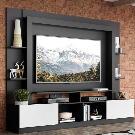 Rack Estante c/ Painel TV 65" e 2 portas Oslo Multimóveis Preto/Branco Menor preço em Rack Estante c/ Painel TV 65" e 2 portas Oslo Multimóveis Preto/Branco