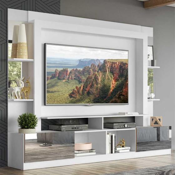 Rack Estante c/ Painel TV 65" e Espelho Oslo Multimóveis Branco/Madeirado Menor preço em Rack Estante c/ Painel TV 65" e Espelho Oslo Multimóveis Branco/Madeirado