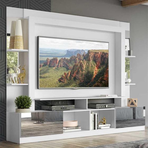 Rack Estante c/ Suporte TV 65" e Espelho Oslo Multimóveis Branco Menor preço em Rack Estante c/ Suporte TV 65" e Espelho Oslo Multimóveis Branco