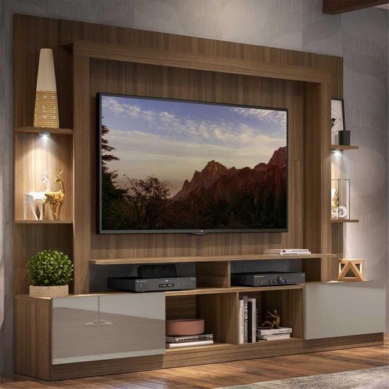 Imagem de Rack Estante TV 65" com Leds Berlim Multimóveis Madeirado/Lacca Fumê