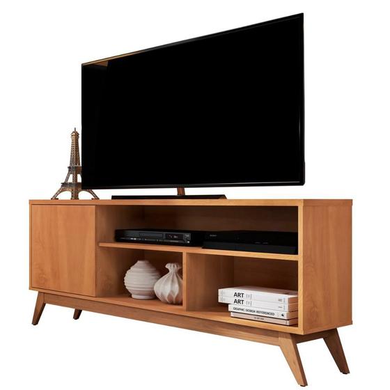 Rack Estilo Retro 1,36 com Porta e Prateleiras Malbec Wood Nature - Germai Menor preço em Rack Estilo Retro 1,36 com Porta e Prateleiras Malbec Wood Nature - Germai