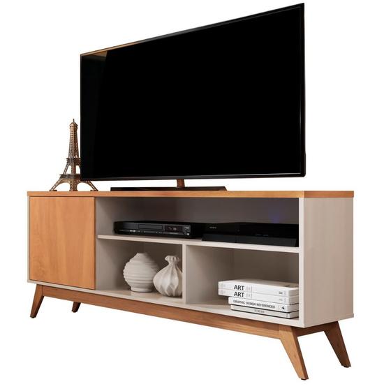 Rack Estilo Retro 1,36 com Porta e Prateleiras Malbec Wood Off White/Nature - Germai Menor preço em Rack Estilo Retro 1,36 com Porta e Prateleiras Malbec Wood Off White/Nature - Germai
