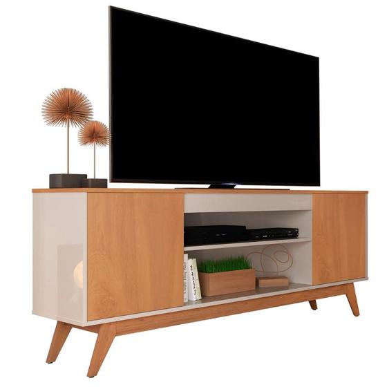 Rack Estilo Retro com 02 Portas e Prateleira Malibu Wood Off White/Nature - Germai Menor preço em Rack Estilo Retro com 02 Portas e Prateleira Malibu Wood Off White/Nature - Germai