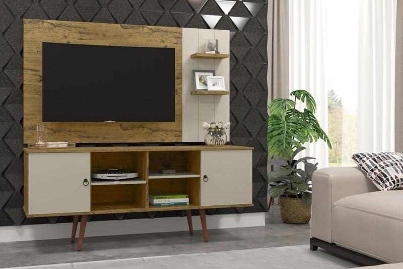 Imagem de Rack Estrela com Painel Itália Nature/Off White - Patrimar Móveis