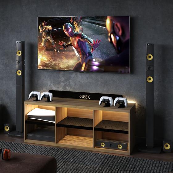 Rack Gamer Geek Madeira Metal Com Led Incluso Natura ELED BRASIL