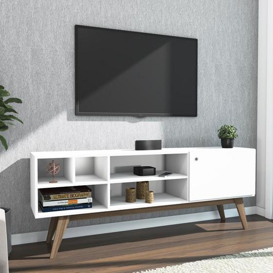 Rack Home Theater Para TV 65 Polegadas Sala de Estar 1 Porta 5 Nichos