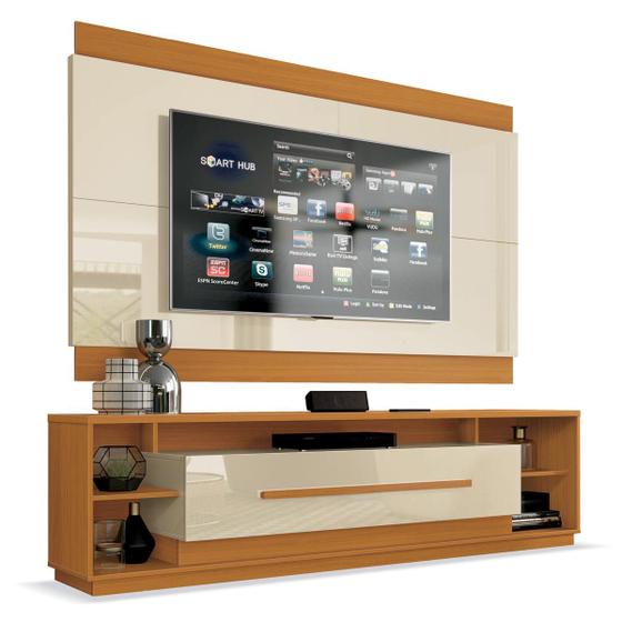 Rack Império com Painel Legacy Off White com Cedro Natural - EDN Móveis Menor preço em Rack Império com Painel Legacy Off White com Cedro Natural - EDN Móveis