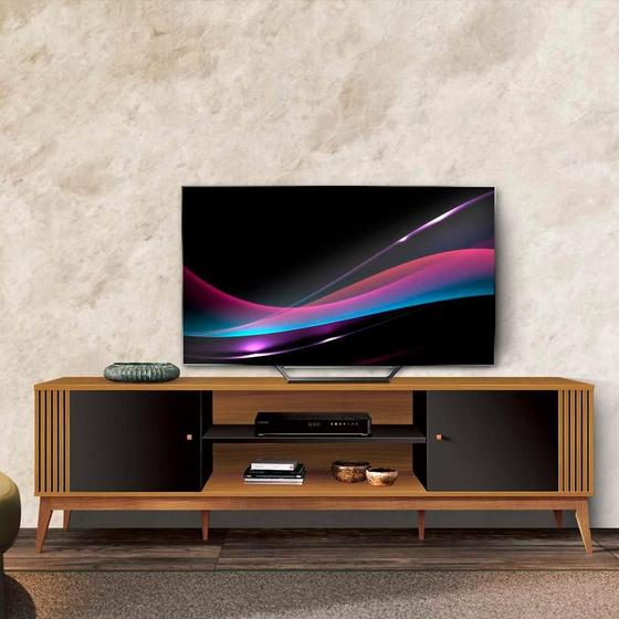 Rack Legacy 2.0 Metros Cedro Natural com Preto EDN Móveis - EDN MOVEIS ...