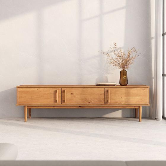 Rack Madeira Maciça Moderno Natural Pés Retos TV 75 Freijó TECCA - IDIMEX Imagem de Rack Madeira Maciça Moderno Natural Pés Retos TV 75 Freijó TECCA