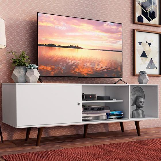 Rack Madesa Dubai para TV até 65 Polegadas com Pés - Branco/Rustic Menor preço em Rack Madesa Dubai para TV até 65 Polegadas com Pés - Branco/Rustic