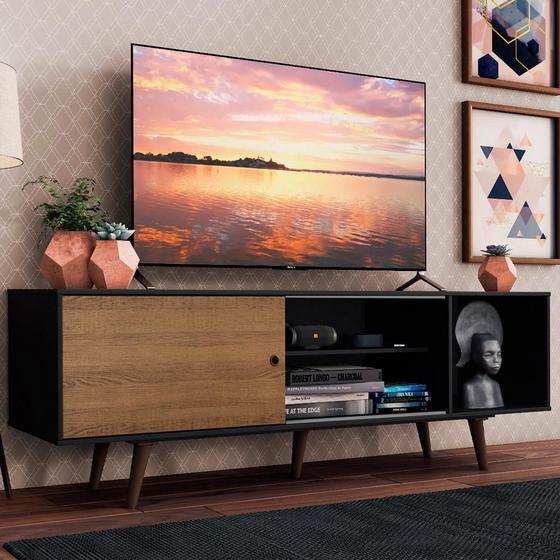 Imagem de Rack Madesa Dubai para TV até 65 Polegadas com Pés - Preto/Rustic/Rustic