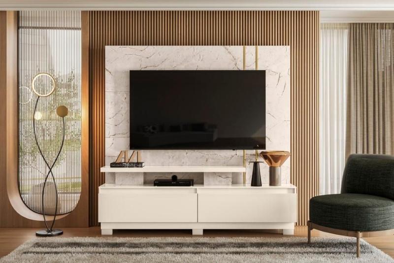 Imagem de Rack New Apolo para TV de até 75 polegadas (COM PÉS) - CALACATA / OFF WHITE - Madetec