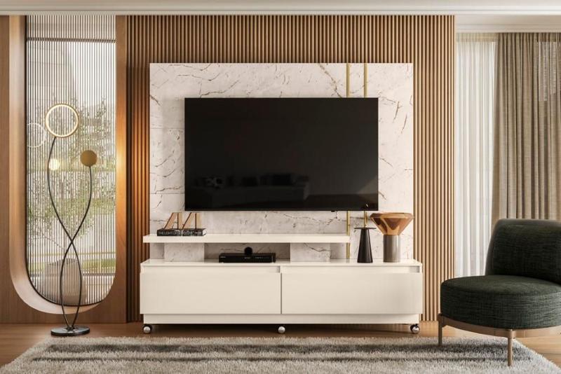 Imagem de Rack New Apolo para TV de até 75 polegadas (COM RODÍZIOS) - CALACATA / OFF WHITE - Madetec