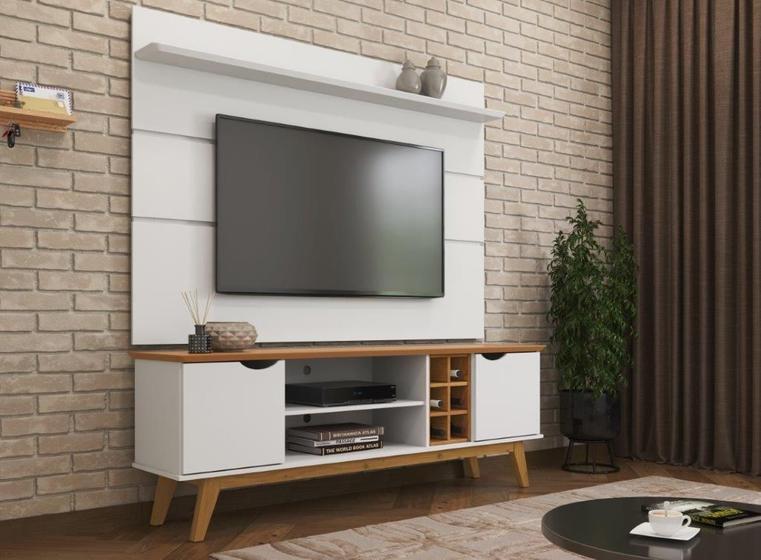 Imagem de Rack + Painel PR 1.80m Estilo Retrô Para TV Até 75'' Com Adega Cor Branco / Cumaru
