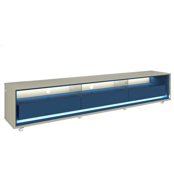 Imagem de Rack para Sala com Led e Rodizios Off White com Azul Royal Requinte 2.12 - Gelius Móveis