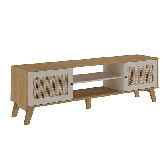 Rack para TV 75 Charlotte Carvalho e Off White Artely Menor preço em Rack para TV 75 Charlotte Carvalho e Off White Artely