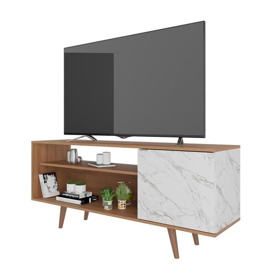 Imagem de Rack para TV até 42 Polegadas com Porta Tecnomobili Amêndoa/Mármore Branco - R1486