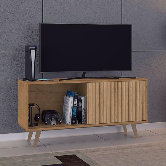 Rack para TV Até 55 Polegadas Malaga 1 Porta Canelato Rustico/Natura/Off White - Atualle Móveis Menor preço em Rack para TV Até 55 Polegadas Malaga 1 Porta Canelato Rustico/Natura/Off White - Atualle Móveis