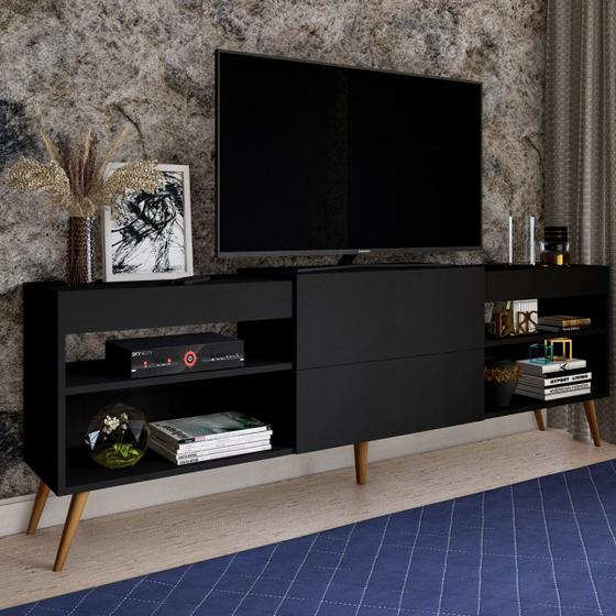 Rack para TV Até 55 Polegadas Roma 1 Porta 2 Prateleiras Preto Fosco - Panorama Móveis Imagem de Rack para TV Até 55 Polegadas Roma 1 Porta 2 Prateleiras Preto Fosco - Panorama Móveis