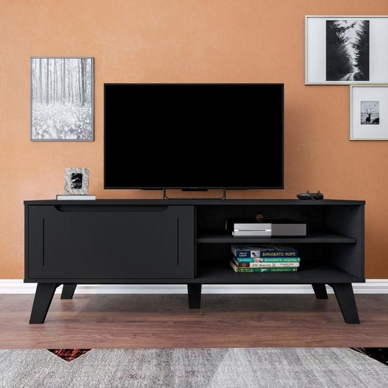 Imagem de Rack Para Tv Até 60" 134X50Cm Pés Em Mdf 1 Porta E 2 Nichos Lotus Artely Preto