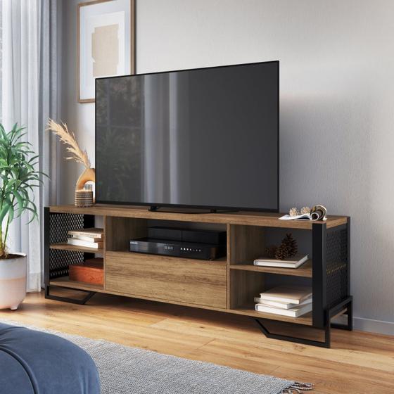 Imagem de Rack Para TV ate 60 Polegadas Estilo Industrial 180cm em MDP com 1 Gaveta e Laterais Teladas P1017
