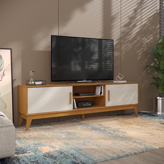 Imagem de Rack para Tv Até 65 Polegadas 2 Portas com Puxador em Madeira Maciça Domus 180cm Retrô