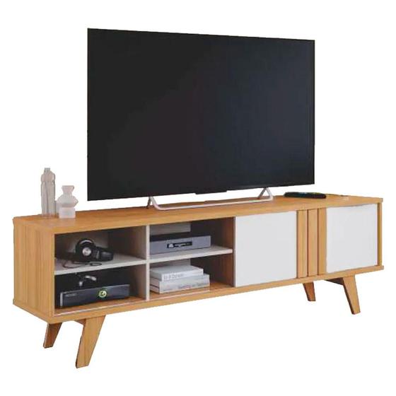 Imagem de Rack para TV até 75 Polegadas 4 Nichos 1 Porta Pés Madeira Retrô 100% MDF Paraty Nature/Off White - Permobili