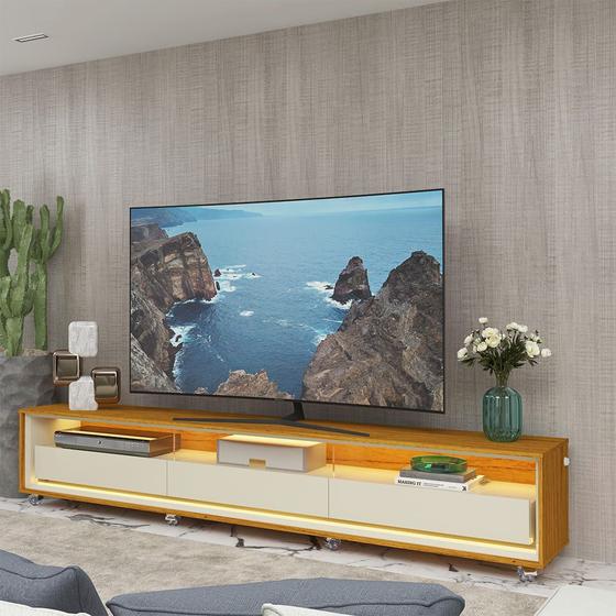 Imagem de Rack para TV com LED Rodízios Requinte 260 Naturale Off White - Gelius
