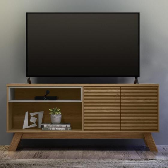 Imagem de Rack para TV com Nichos e Ripas Darlene Amêndoa Titânio