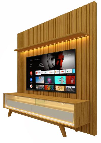 Imagem de Rack Retrô com Painel 1.85 Ripado com LED Nobre Naturale com Off White - Gelius Móveis