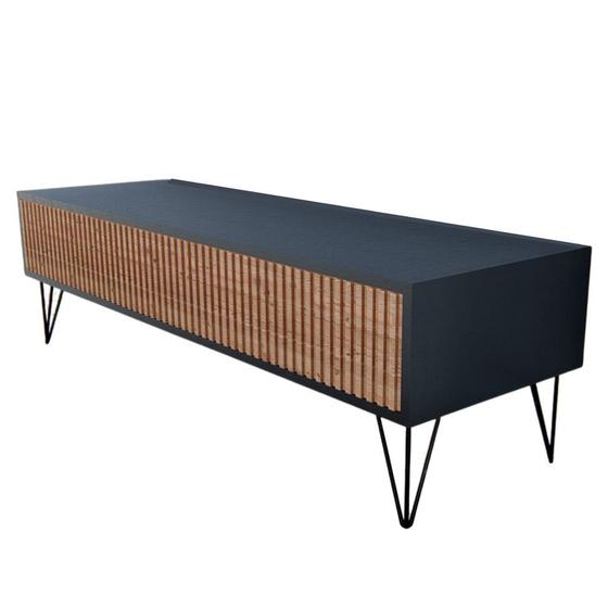 Rack Retrô Ripado em Pinus com Preto e hairpin legs - MDF Menor preço em Rack Retrô Ripado em Pinus com Preto e hairpin legs - MDF