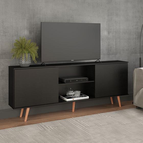 Imagem de Rack Siena para TV 2 Portas com Pés Palito 180 x 79 Cm MDP Preto 0635 MENU