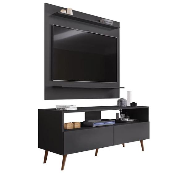 Imagem de Rack Sienna com Painel Tessa p/ TV até 50 Polegada Preto - Belliv Decor