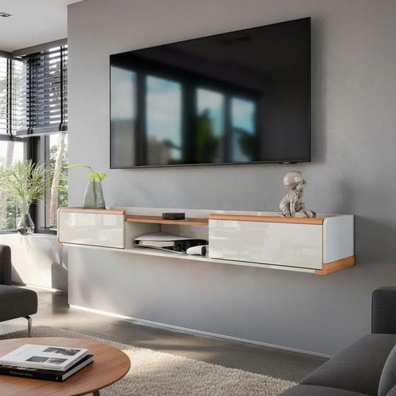 Rack Suspenso Atlas 1.80m Sala De Estar/quarto - Lukaliam Móveis - Off White Perolizado/Jequitiba Imagem de Rack Suspenso Atlas 1.80m Sala De Estar/quarto - Lukaliam Móveis - Off White Perolizado/Jequitiba