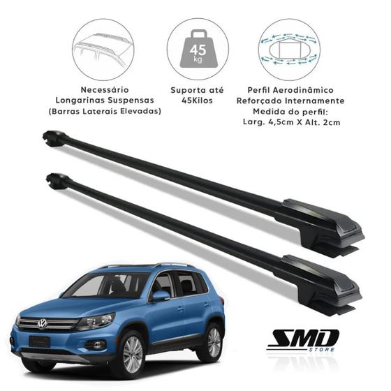 Imagem de Rack Travessa de Teto Preto Aluminio Vw Tiguan 2008 a 2017 