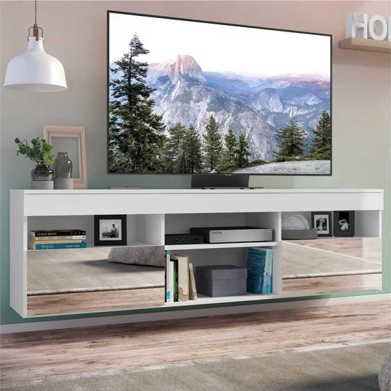 Rack TV 65" Suspenso com Espelho e 2 Portas Paris Multimóveis Branco Menor preço em Rack TV 65" Suspenso com Espelho e 2 Portas Paris Multimóveis Branco