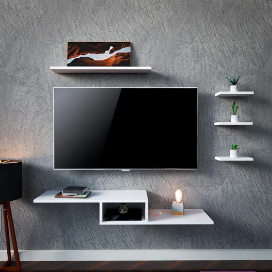 Rack Tv Suspenso Com 4 Nichos Moderno Decoração Conjunto Menor preço em Rack Tv Suspenso Com 4 Nichos Moderno Decoração Conjunto